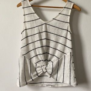 Tie front tank top, black and white